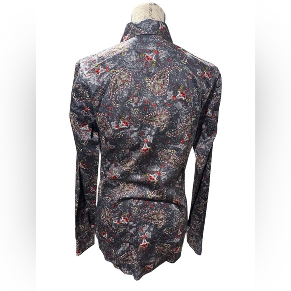 Royal Highness Women's Long Sleeve Button Up Gray Paisley Show Shirt Size Medium - Picture 3 of 9